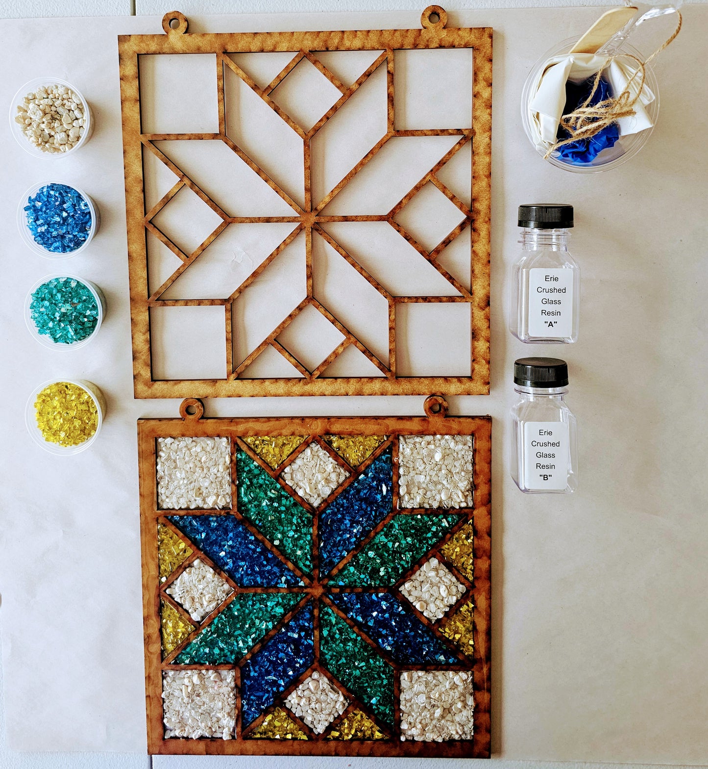 Barn Quilt (Blue & Teal) Suncatcher Art Kit