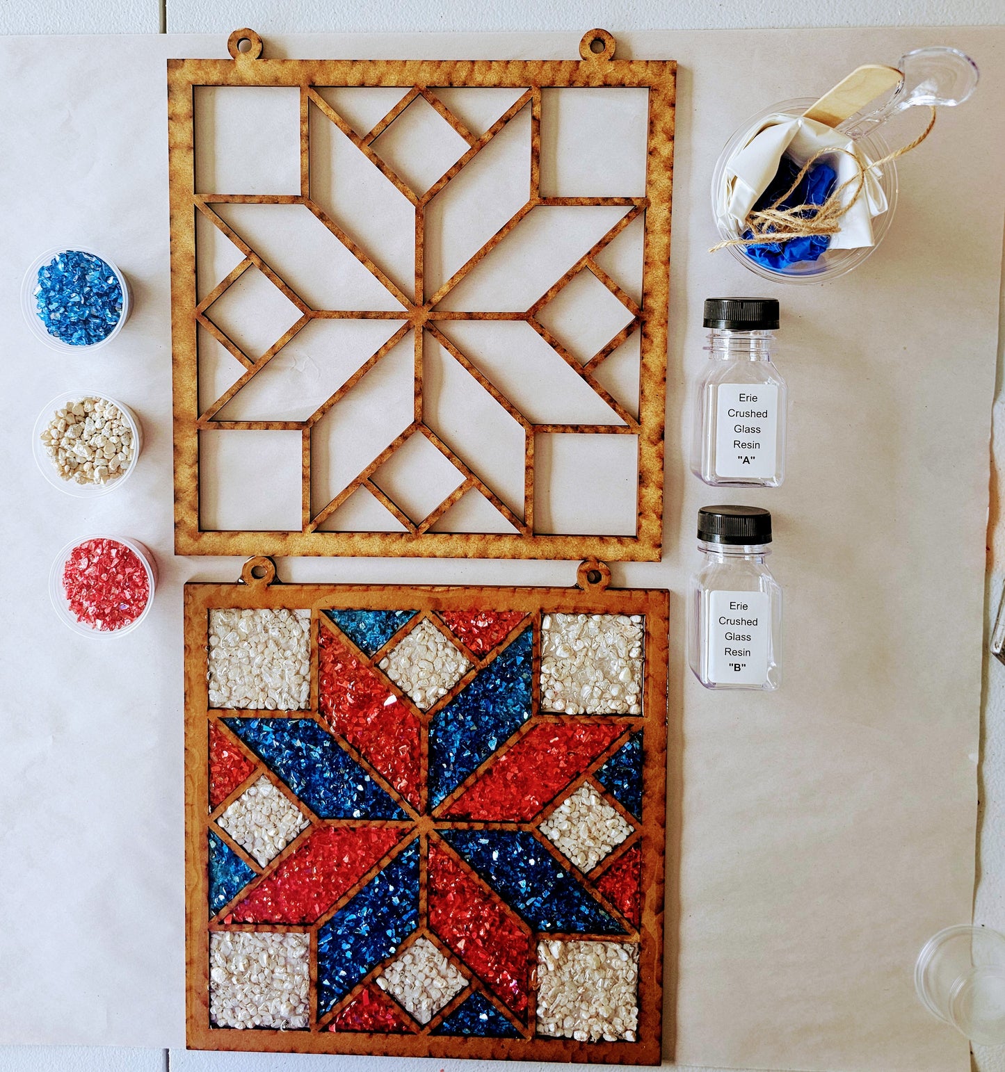 Barn Quilt (Red & Blue) Suncatcher Art Kit