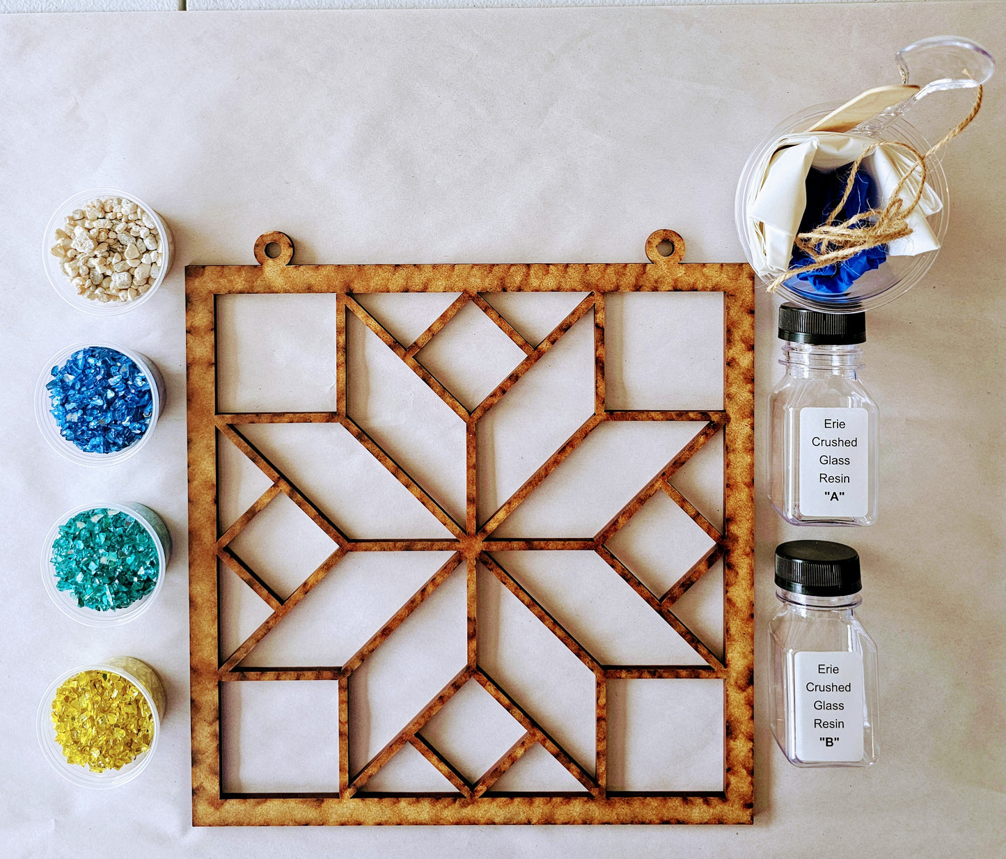 Barn Quilt (Blue & Teal) Suncatcher Art Kit