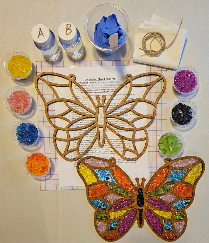Butterfly Wood Suncatcher Art Kit – Erie Crushed Glass & Resin Art Kits