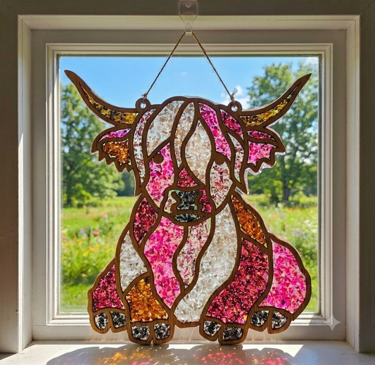 Pink Highland Cow Suncatcher Art Kit