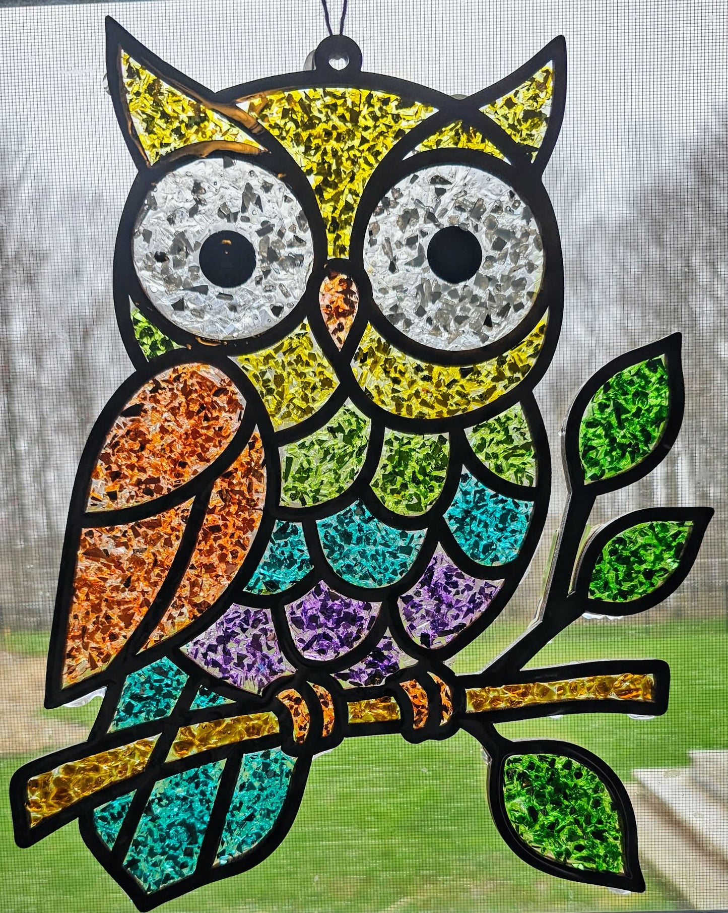 Colorful OWL on Branch Suncatcher Art Kit
