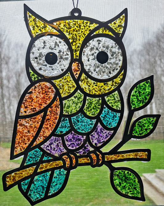 Colorful OWL on Branch Suncatcher Art Kit