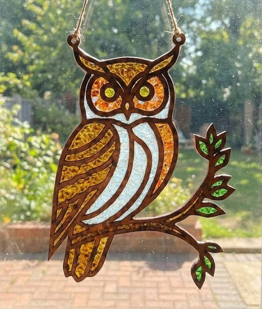 Owl on Branch Suncatcher Art Kit