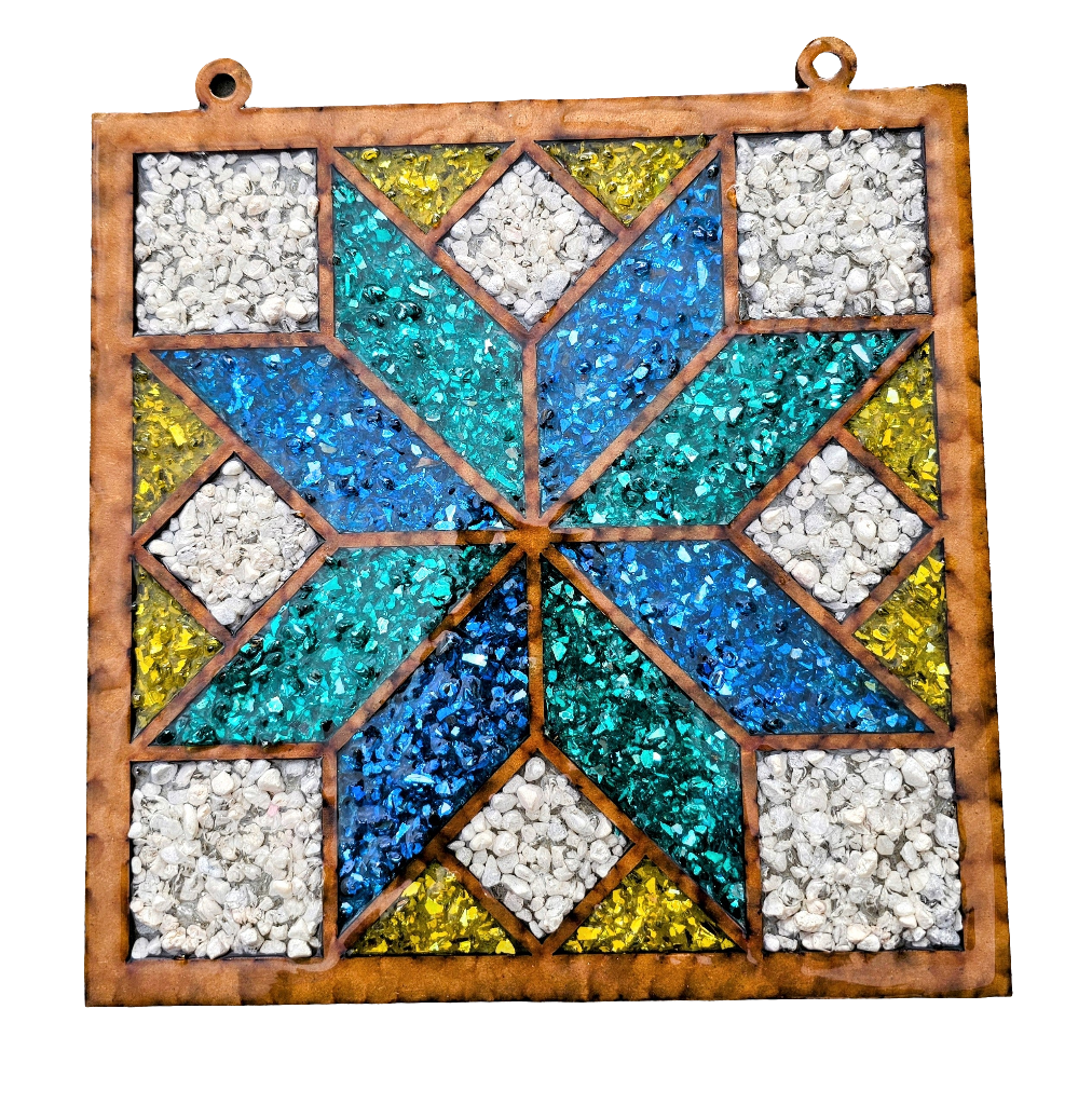 Barn Quilt (Blue & Teal) Suncatcher Art Kit