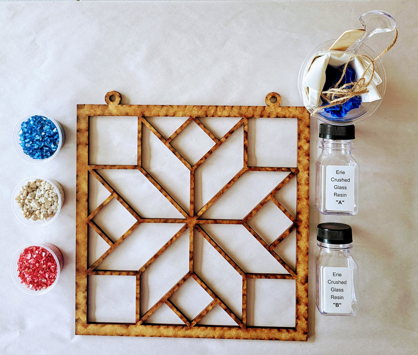 Barn Quilt (Red & Blue) Suncatcher Art Kit