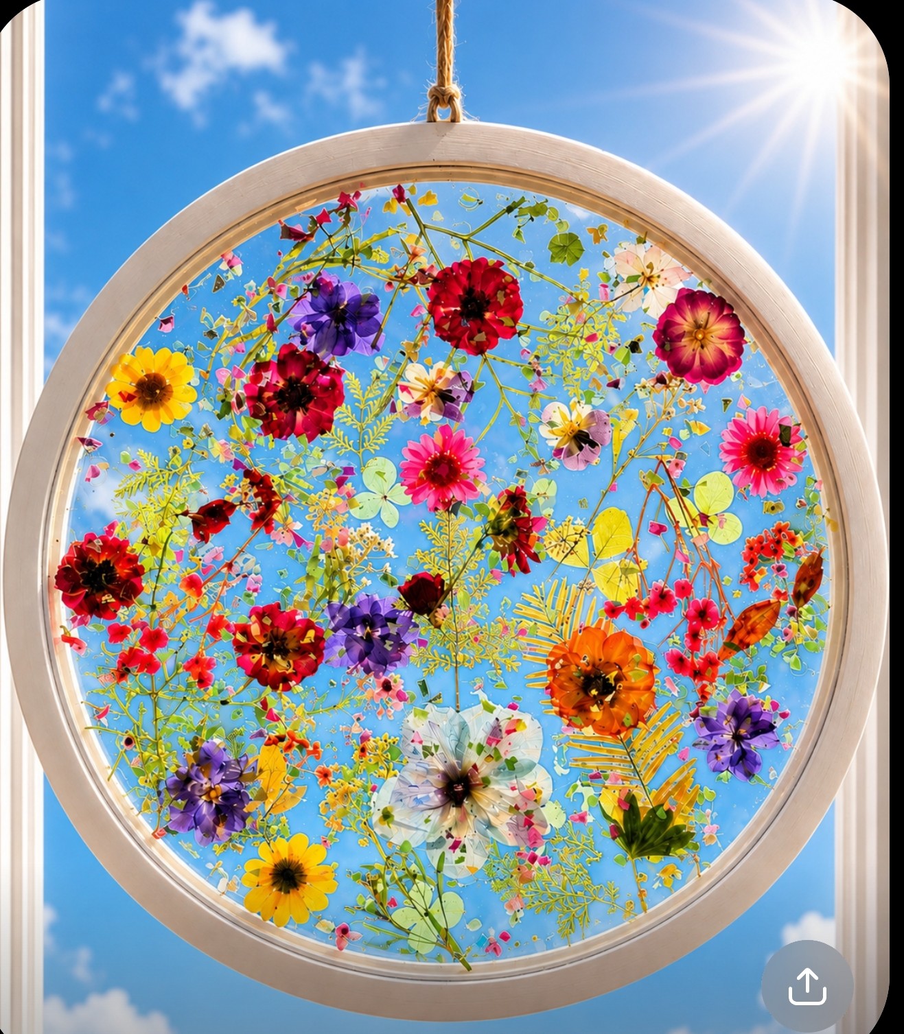 Floral Frame Round 12" x 12"/Dried Flowers/Resin/Crushed Glass Art Kit (Mixed Flower Colors)