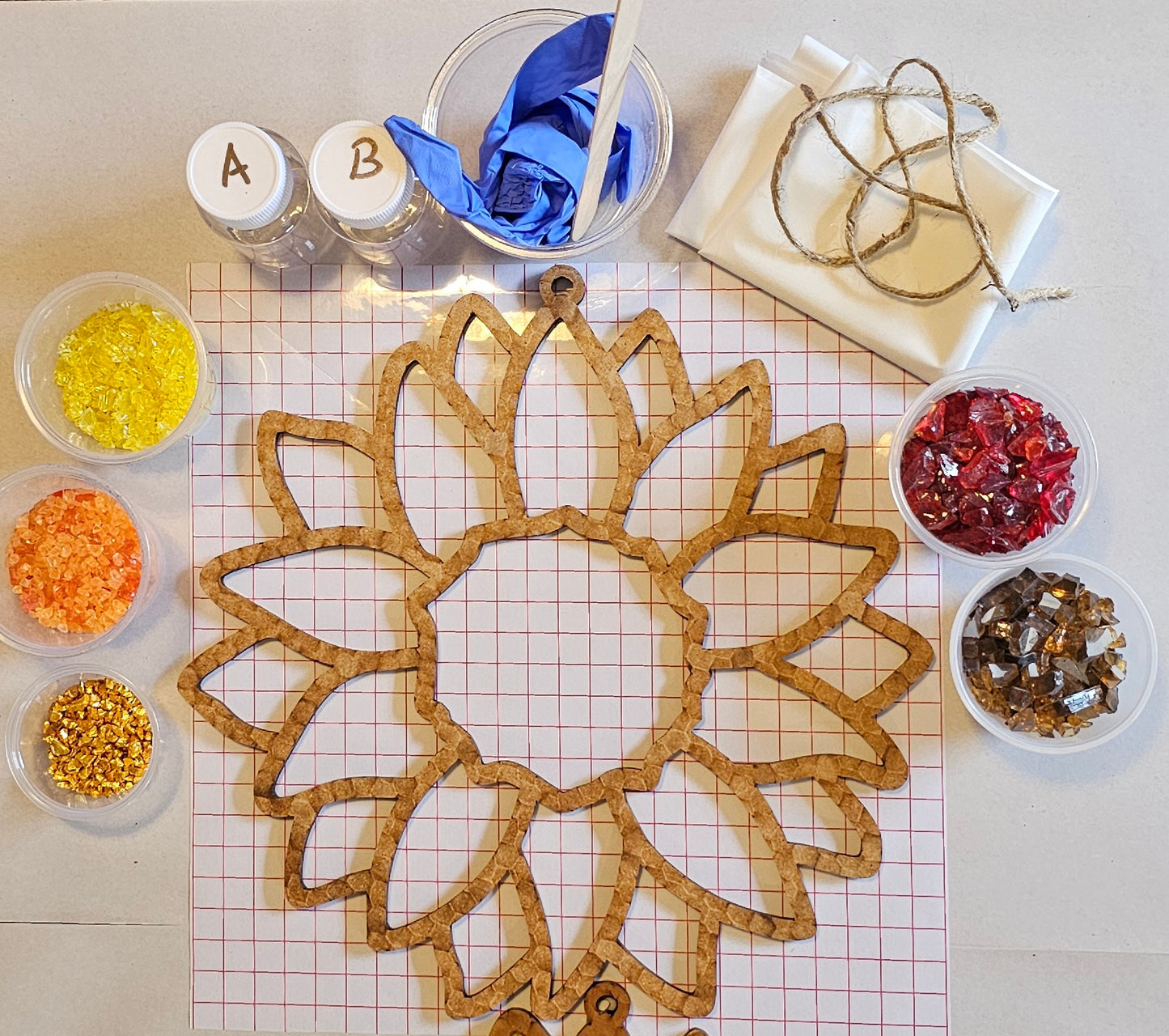 Sunflower (Red & Gold) Suncatcher Art Kit