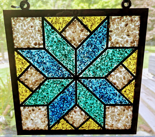 Barn Quilt (Blue & Teal) Suncatcher Art Kit