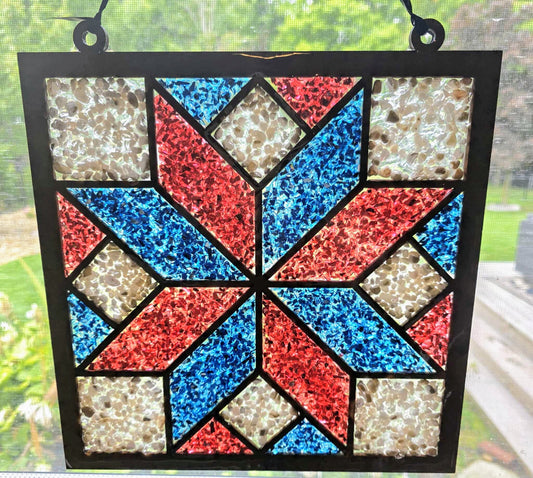 Barn Quilt (Red & Blue) Suncatcher Art Kit